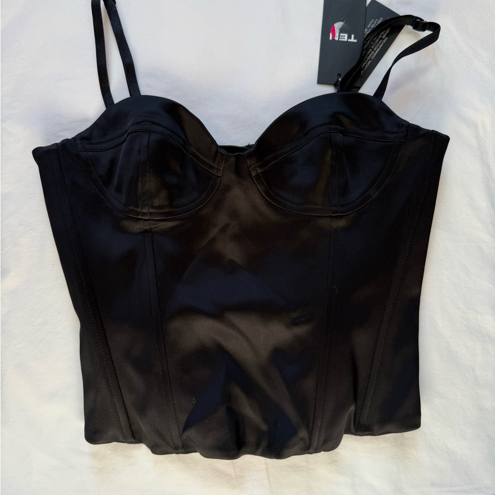 Aritzia Black Satin Bustier Top